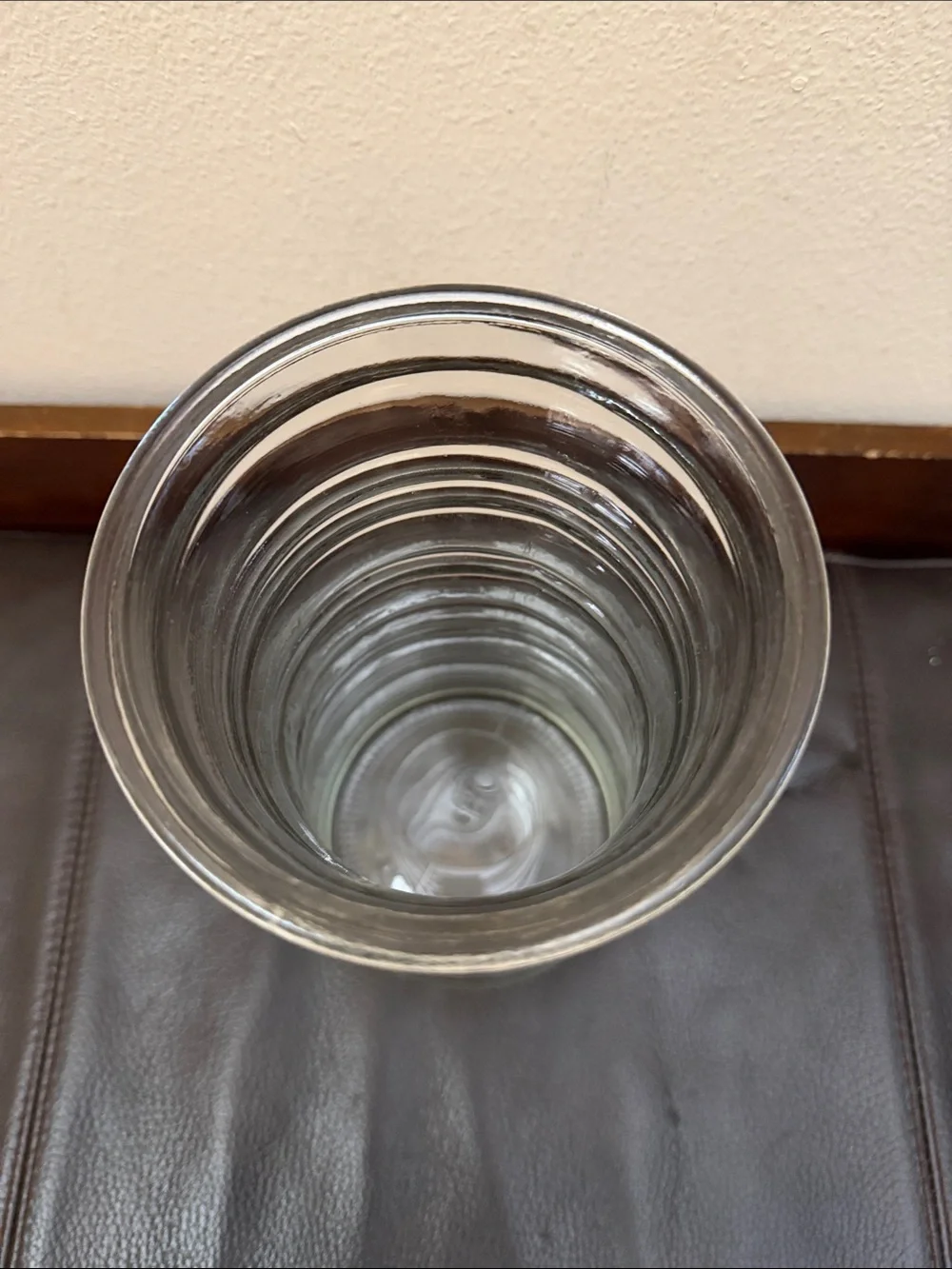 Clear Glass Vase Features Horizontal Ribbed Design